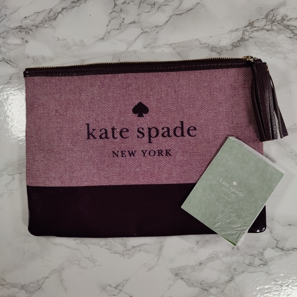 Kate Spade Ash Street Logo Large Zippered Pouch in Deep Plum - Picture 2 of 6